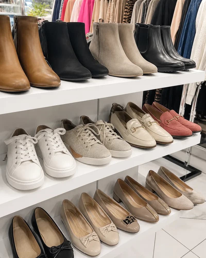 Obuwie damskie prezentowane na regałach sklepu Cameleon